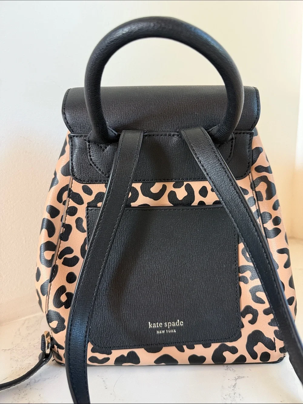 Kate Spade Adel Backpack in Black / Tan Cheetah Leopard Print